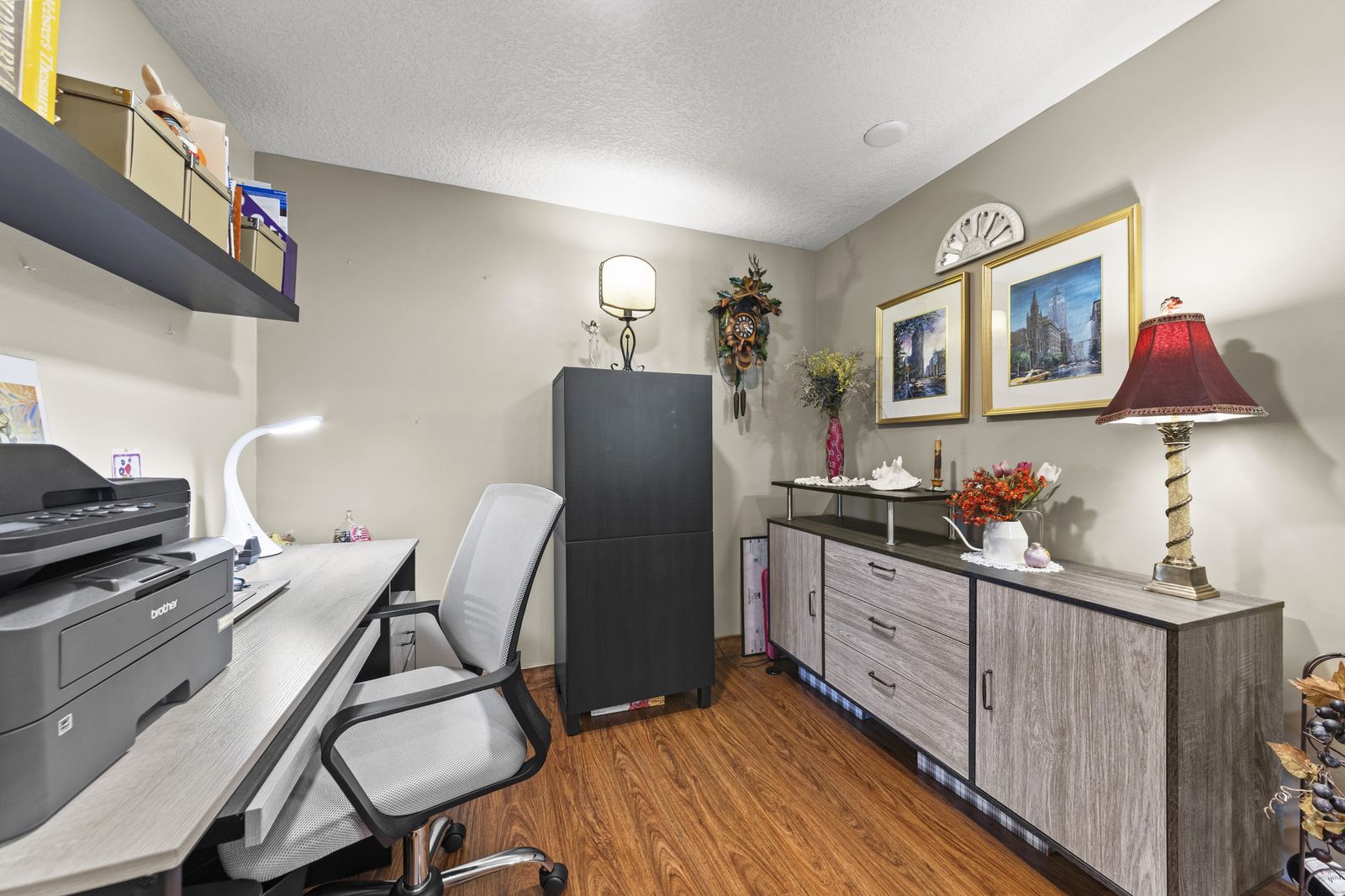 Home office, alternate view with printer and desk
