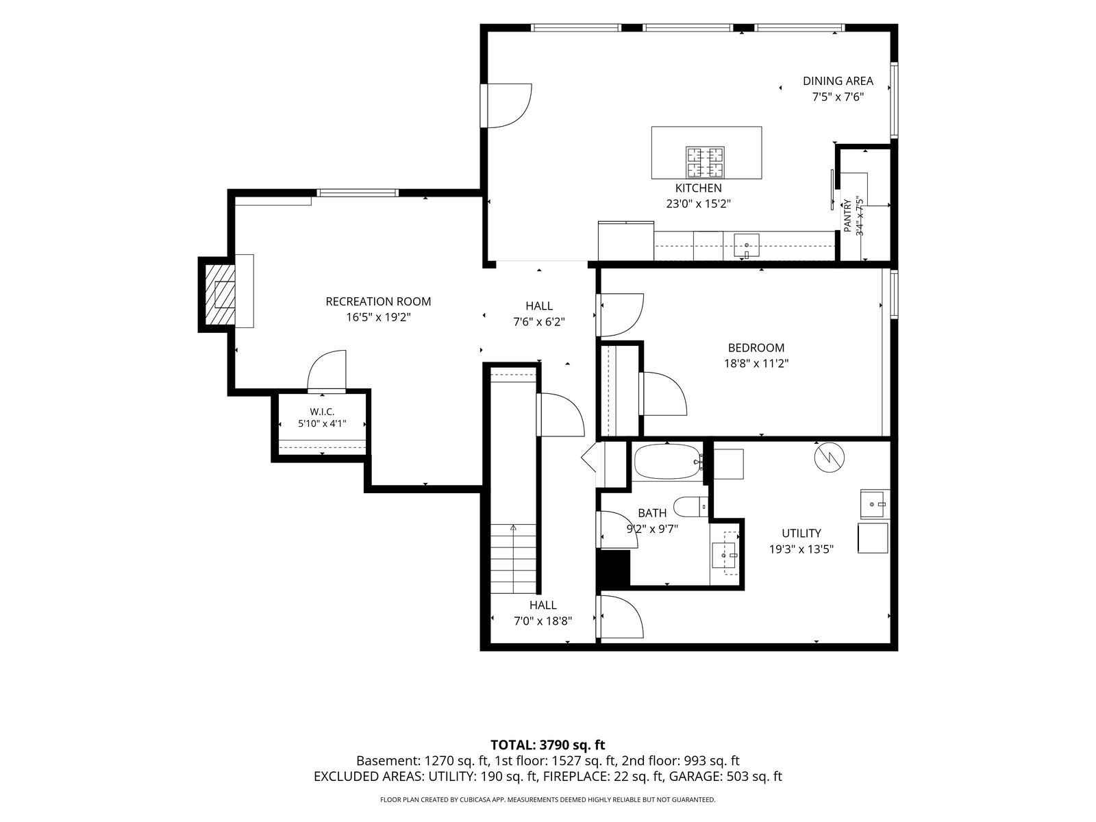 Floor plan diagram of basement and main level layout
