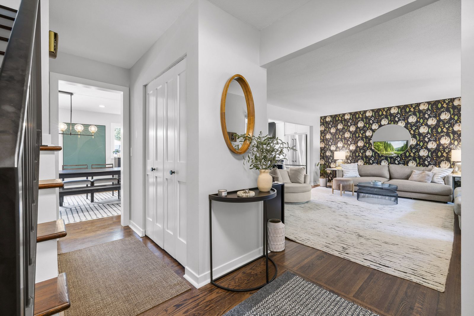 Foyer view with mirror and console table