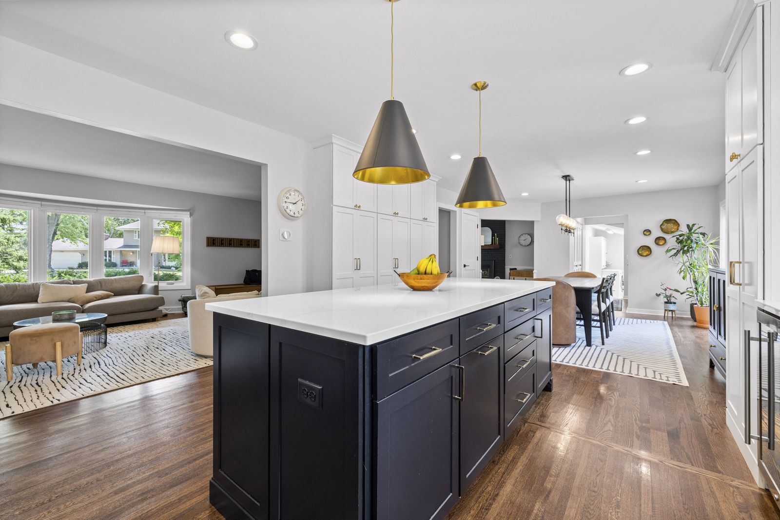 Kitchen island view toward living room