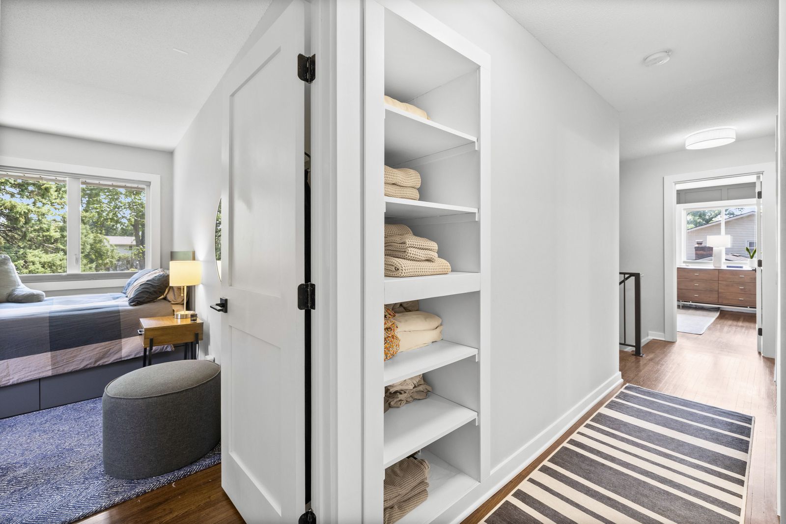 Bedroom closet and built-in shelving