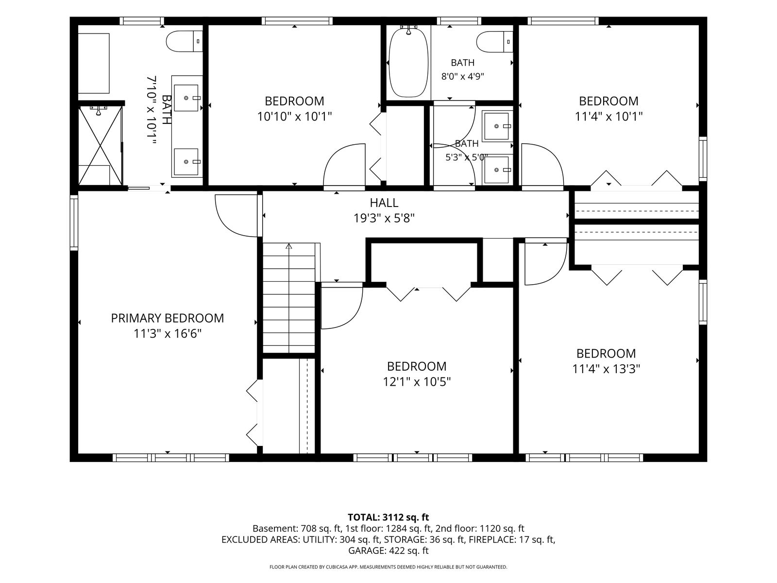 Second/third floor plan diagram with bedrooms