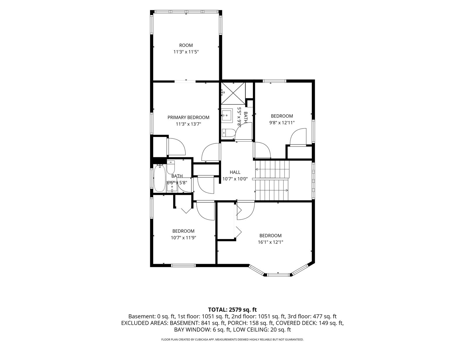 Third floor plan diagram with primary bedroom layout